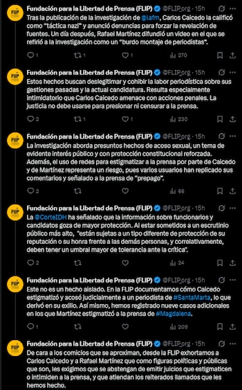 Organización de prensa alertó sobre