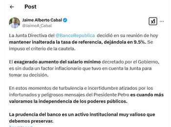 Presidente de Fenalco habla de la decisión de no bajar las tasas de interés - crédito @JaimeA_Cabal