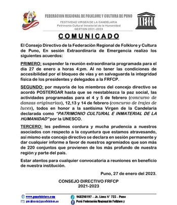Comunicado de la Federación Regional