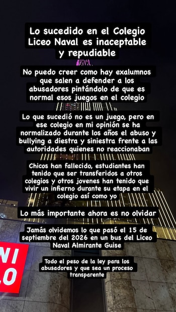 La creadora de contenido aseguró que sufrió bullying, amenazas e insultos durante tres años como alumna del Liceo Naval.