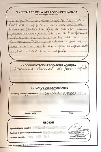 Los detalles de la infracción