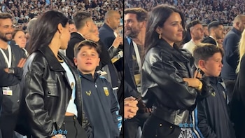 La emoción de Mateo Messi durante el discurso de su papá Lionel en la despedida de la Selección: el gesto contenedor Antonela