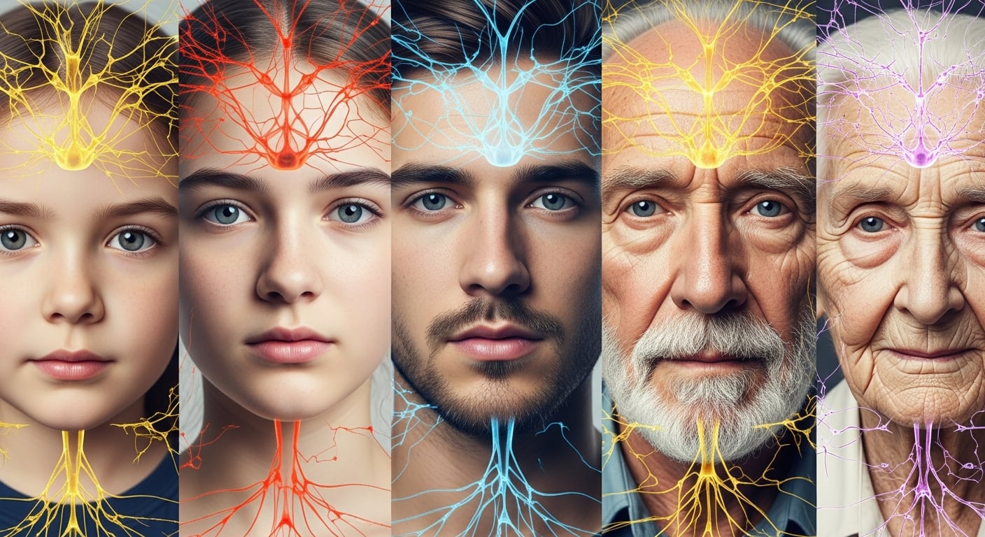 Cuatro puntos de inflexión importantes en torno a los nueve, 32, 66 y 83 años crean cinco amplias eras de cableado neuronal a lo largo de la vida humana promedio (Imagen Ilustrativa Infobae)