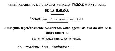 Portada de la presentación de Carlos Finlay de 1881