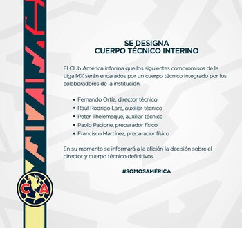Comunicado del América sobre su nuevo entrenador. Foto: Twitter @ClubAmerica