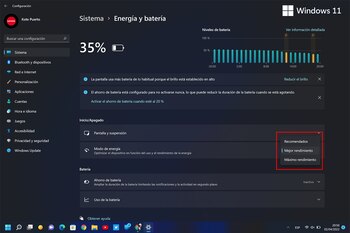 Consejos para ahorrar batería en Windows 11. (foto: Microsoft Support)