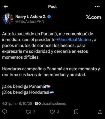 El mandatario hondureño reafirmó los lazos de amistad y hermandad entre Honduras y Panamá ante la emergencia. (Foto: X)