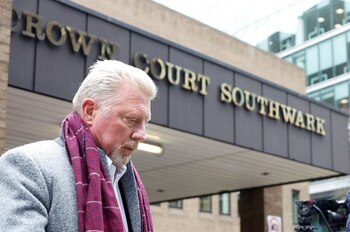 Former tennis player Boris Becker leaves after his bankruptcy offences trial at Southwark Crown Court in London, Britain, April 8, 2022. REUTERS/Peter Cziborra