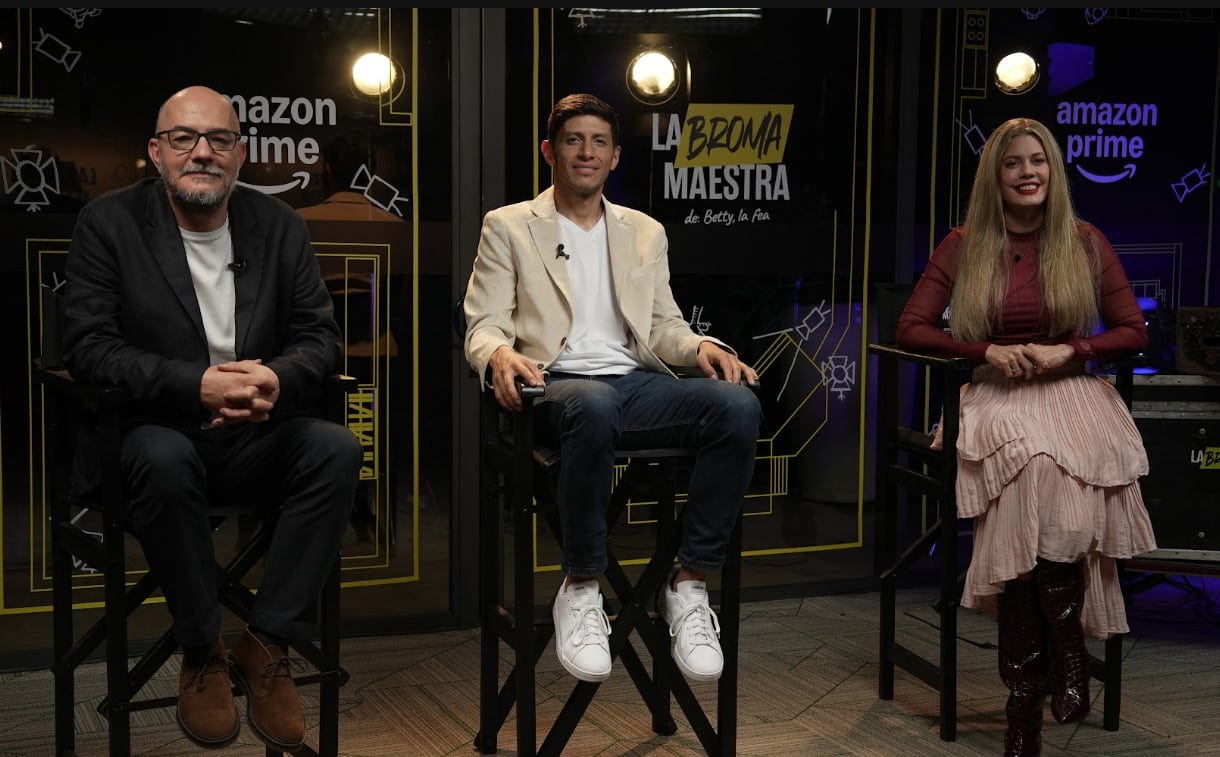 Los actores Diego Caicedo, Julián Arango y Lorna Cepeda, en entrevista sobre la nueva serie de Prime Video que exalta la carrera del actor frente al nuevo entorno digital. (Prime Video)