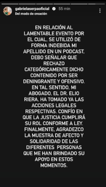 Gabriela Serpa tomará acciones legales