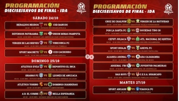 Así se jugarán los 16avos de final ida de la Copa Perú 2026. (copaperuvaope2026)