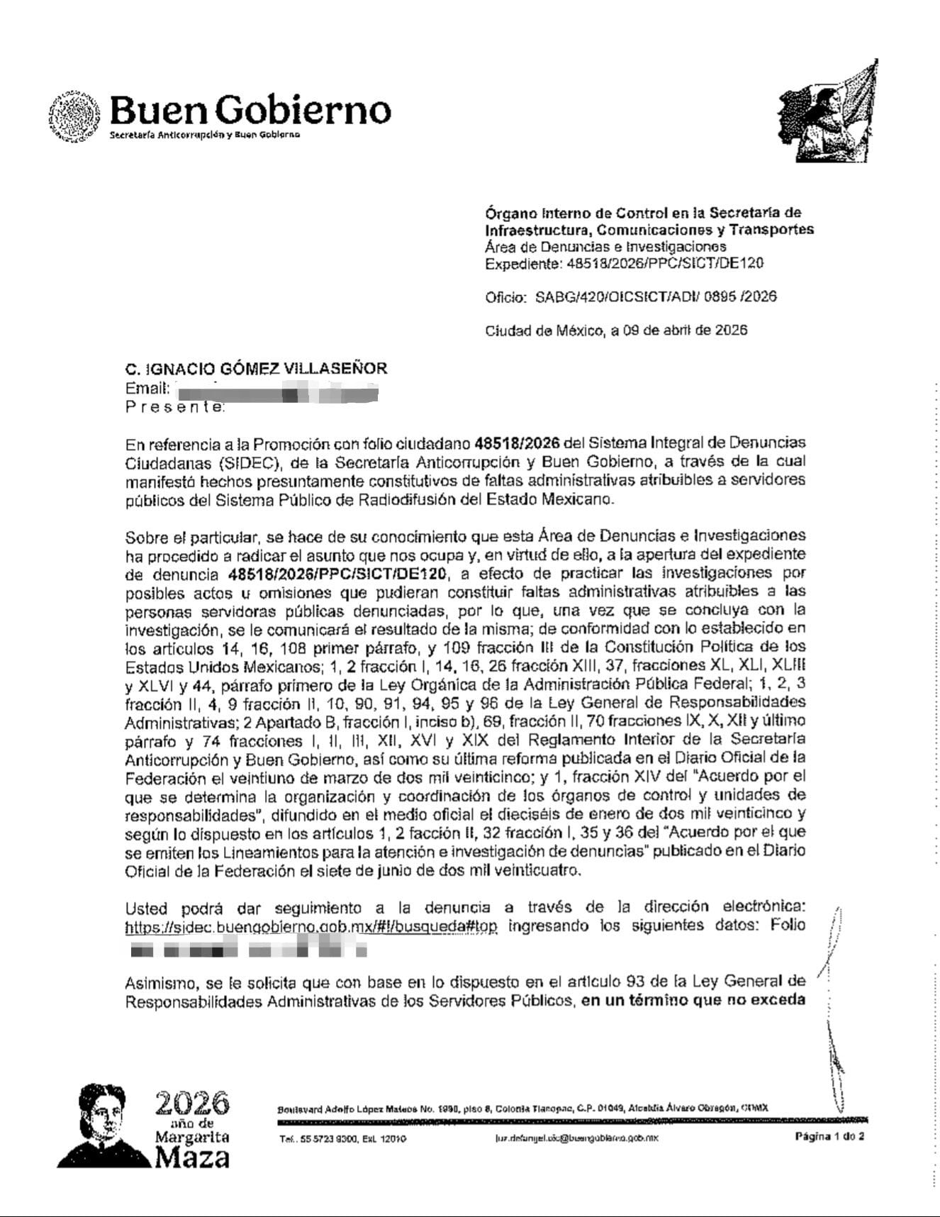 La Secretaría de Anticorrupción y Buen Gobierno abrió una investigación contra Jenaro Villamil y Miguel Ángel Elorza, titulares del SPR y de Infodemia.(X/@ivillasenor)