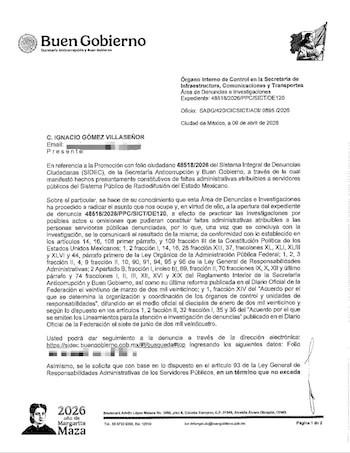 La Secretaría de Anticorrupción y Buen Gobierno abrió una investigación contra Jenaro Villamil y Miguel Ángel Elorza, titulares del SPR y de Infodemia.(X/@ivillasenor)