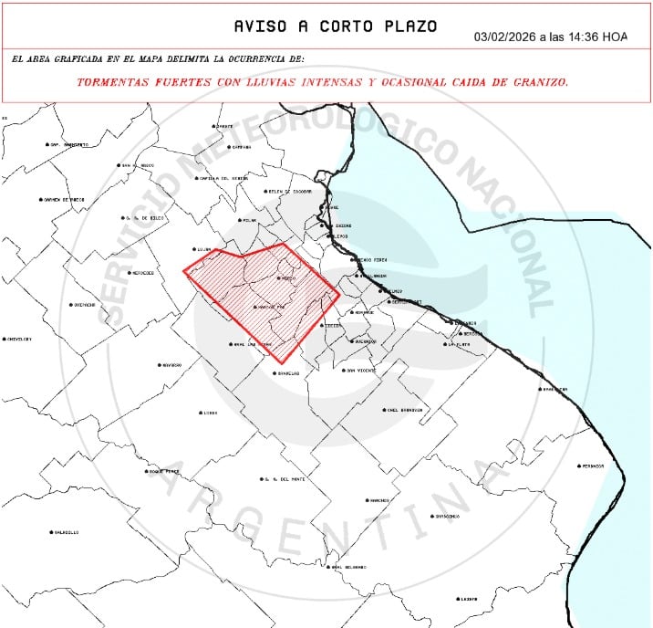 Entre las 14:36 y las 15, el SMN emitió varias alertas con una duración inicial de 1 a 2 horas, que podrían extenderse con las lluvias