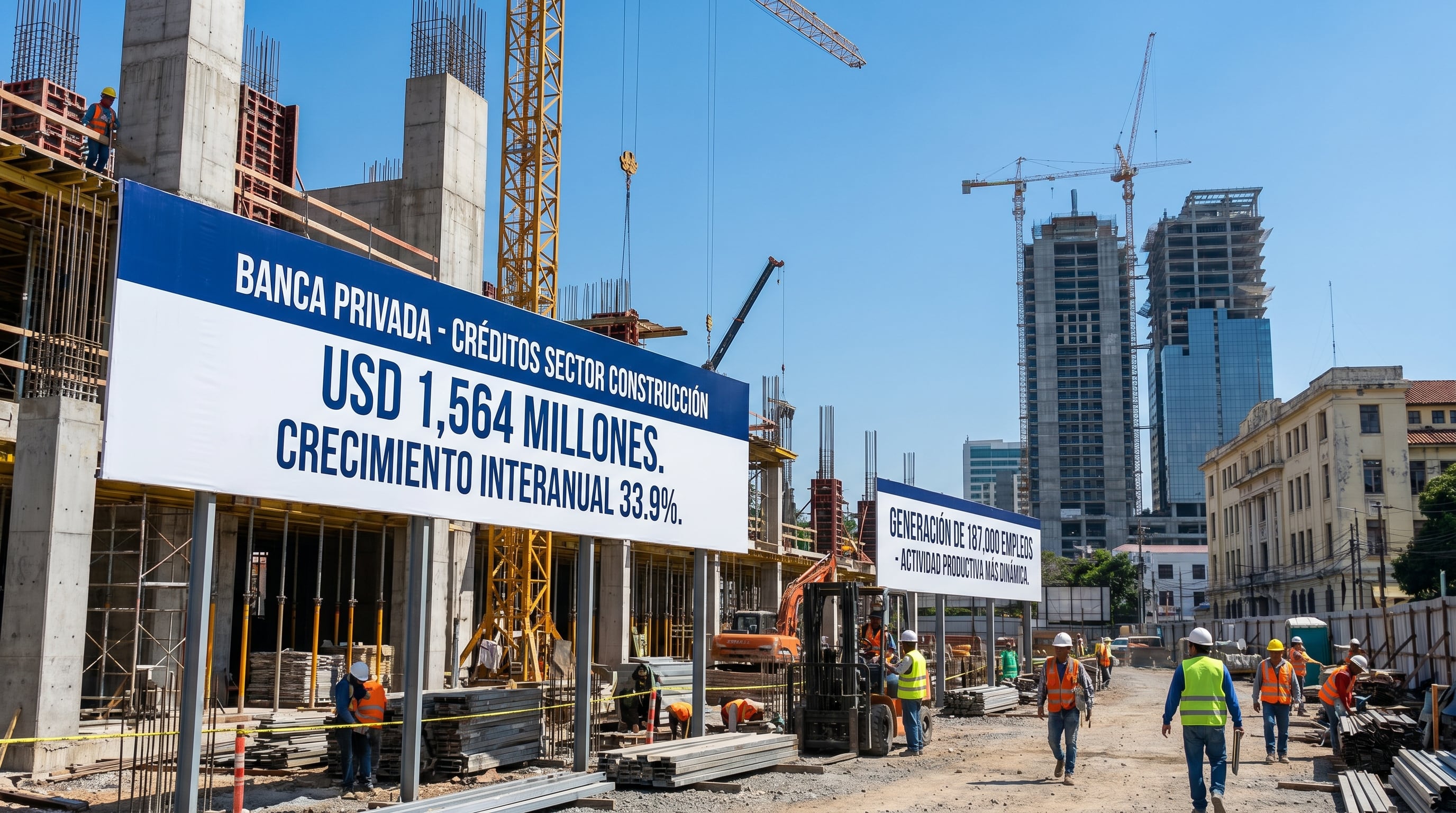 La banca privada otorgó USD 1,564 millones en créditos al sector construcción en El Salvador, logrando un crecimiento interanual del 33.9% y generando más de 187,000 empleos para abril de 2026. (Imagen Ilustrativa Infobae)