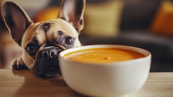 Perro disfrutando una sopa de
