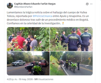 El capitán Alvaro Eduardo Farfán Vargas, delegado departamental de los Bomberos de Cundinamarca, lamentó el asesinato de Yulixa Toloza - crédito @BomberoFarfan/X