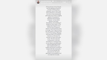 Captura de pantalla de una historia de Instagram con un texto en inglés sobre fondo gris, publicado por hannaheinbinder