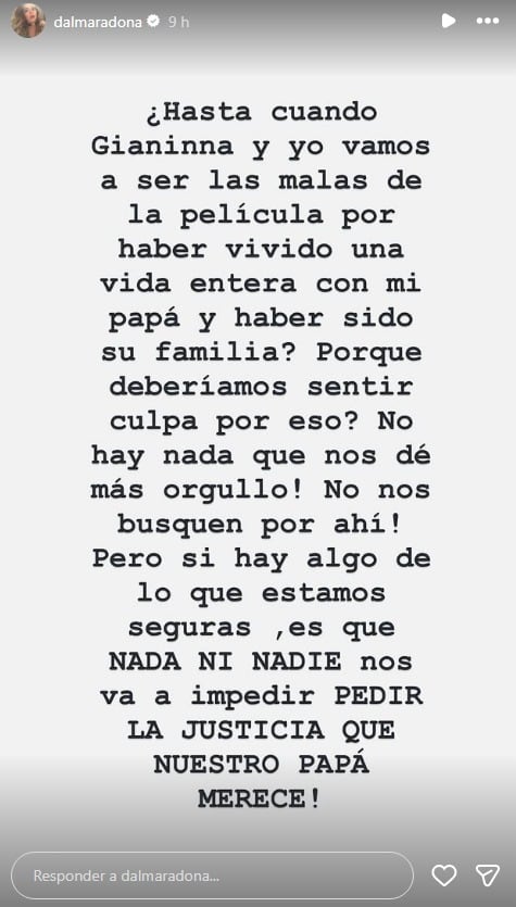 El furibundo comunicado de Dalma Maradona ante la actitud de su hermana Jana (Instagram)
