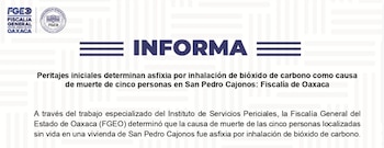 Las cinco personas fallecidas fueron identificadas mediante sus iniciales: L. R. P., D. P. G., M. L. G., M. G. L. y R. G. L. (Crédito: Fiscalía de Oaxaca)