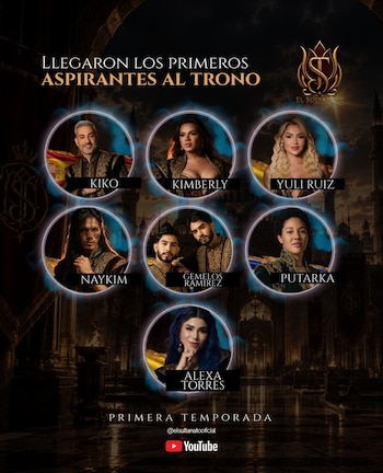 Afiche digital con el logotipo de El Sultanato y siete retratos circulares con nombres de concursantes sobre un fondo oscuro