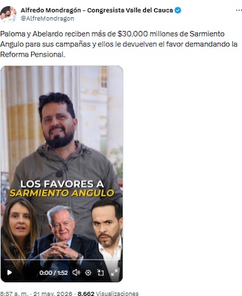 Alfredo Mondragón señaló a Paloma Valencia y Abelardo de la Espriella por presunto financiamiento de Sarmiento Ángulo - crédito @AlfreMondragon/X