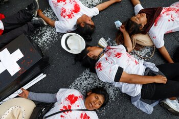 People wearing shirts with red