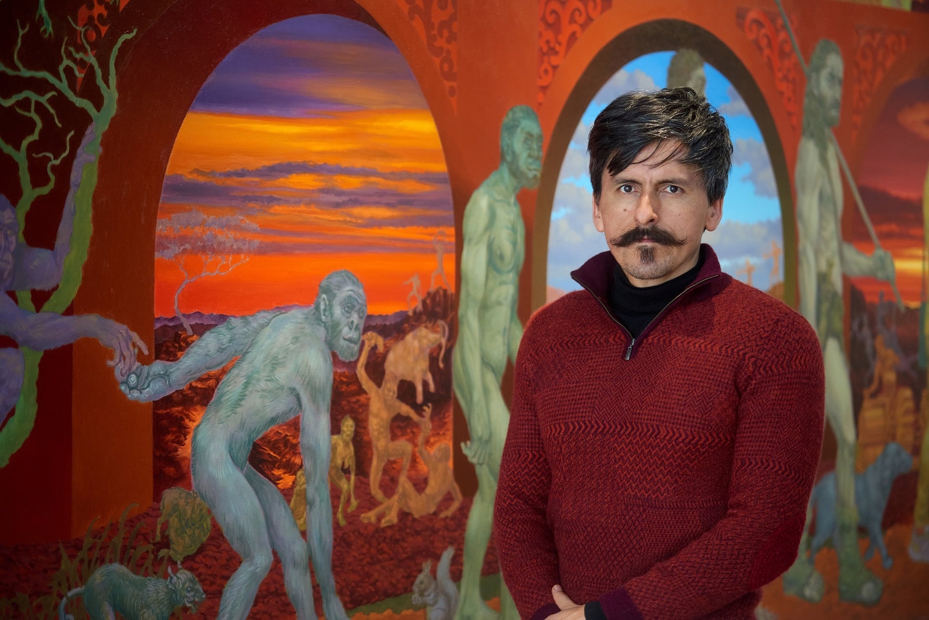 Hugo Salazar Chuquimango presenta en Casa Rubens, Pueblo Libre, 23 obras que dialogan entre su etapa surrealista de juventud y su producción reciente de carácter simbólico y místico.