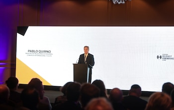 Pablo Quirno, Ministro de Relaciones Exteriores, Comercio Internacional y Culto, durante una audiencia de la Alianza Internacional para el Recuerdo del Holocausto
