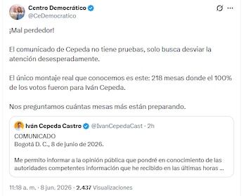 El partido también denunció irregularidades que habría beneficiado a Iván Cepeda - crédito @CeDemocratico/X