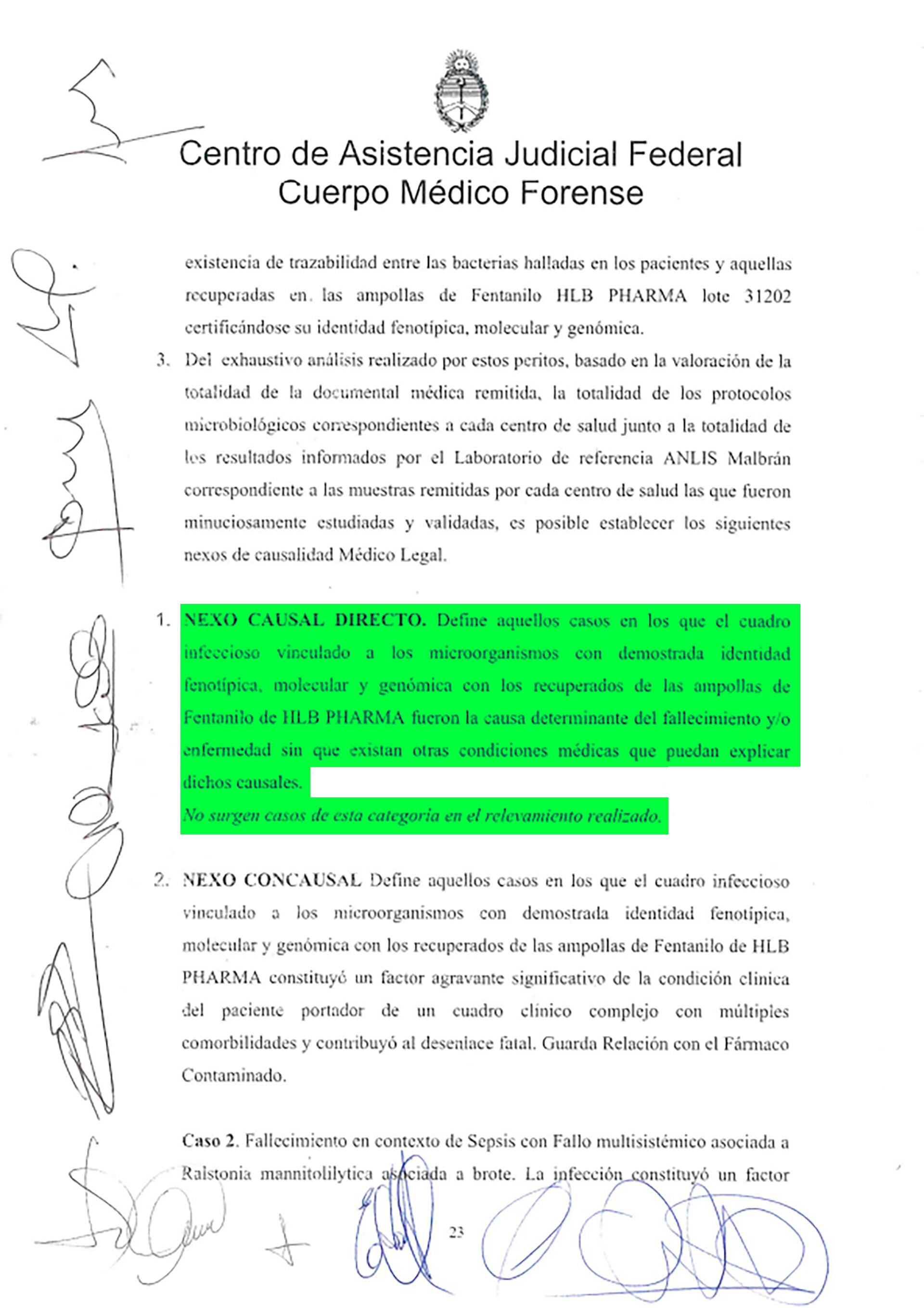 Algunas de las conclusiones de los peritos del Cuerpo Médico Forense