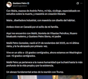 El presidente publicó un extenso mensaje tras encuentro con su nieta en Estados Unidos - crédito X