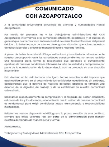 Trabajadores administrativos del CCH Azcapotzalco