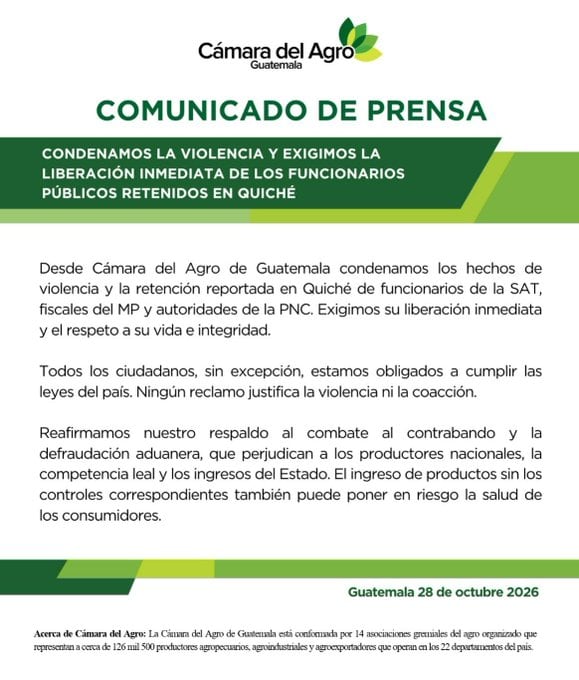 La Cámara del Agro condenó la retención del personal. (Camagro)