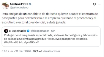 El presidente de la República aseguró que Abelardo de la Espriella pretende devolver el convenio a la empresa que hace el preconteo y el escrutinio electoral - crédito @petrogustavo/X