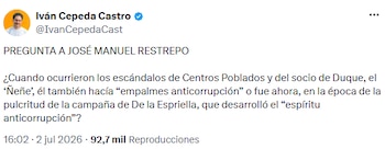 Iván Cepeda cuestionó el “espíritu anticorrupción” del equipo de Abelardo de la Espriella - crédito @IvanCepedaCast/X