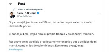Daniel Briceño respondió a usuario