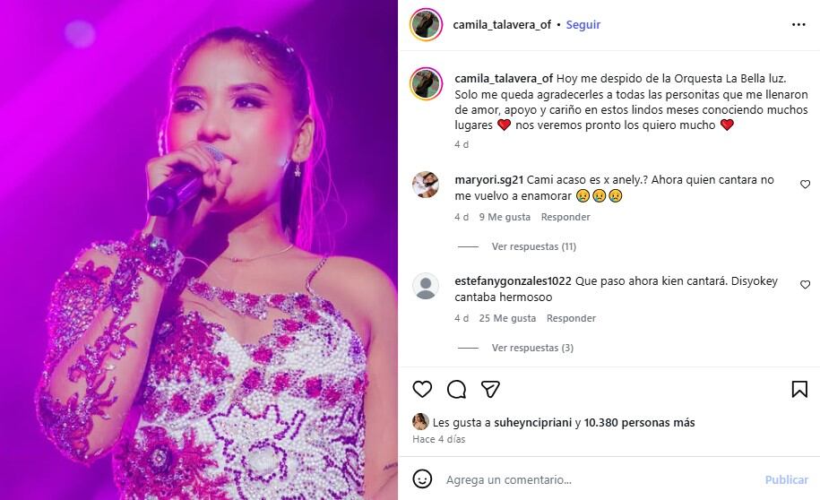 Cantante de La Bella Luz renuncia y revela desorganización dentro de la orquesta