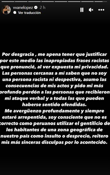 Vanessa López se arrepiente de