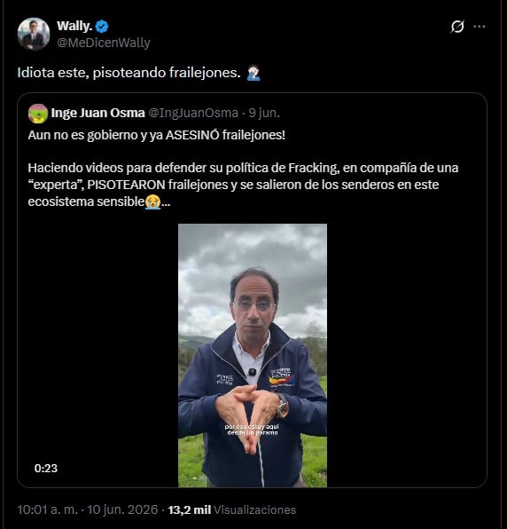 Usuarios en redes cuestionan la propuesta de fracking, criticando afectaciones ambientales y el impacto sobre frailejones durante su promoción en videos explicativos - crédito Wally e Ingeniero Juan Osma/X