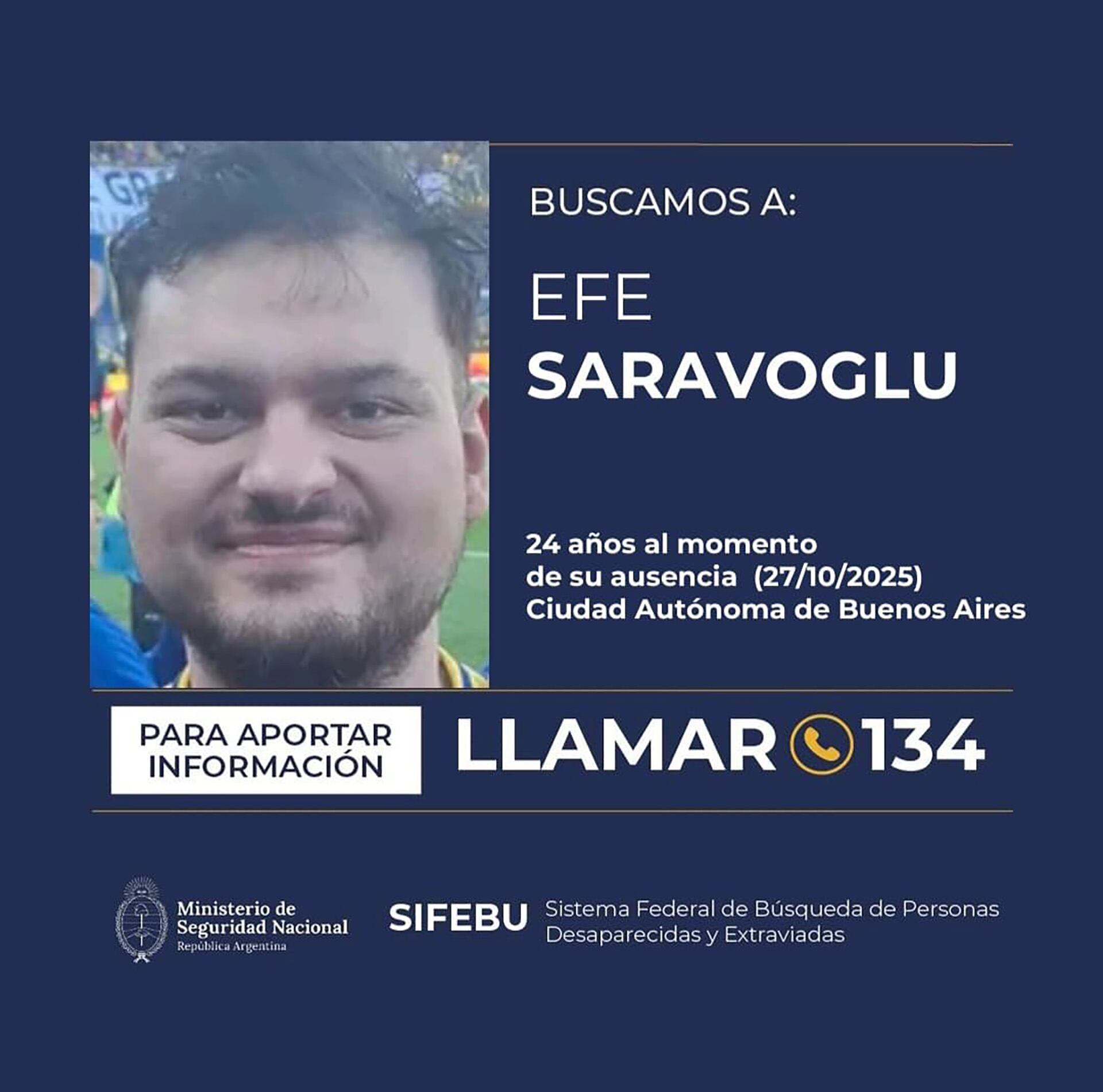 La publicación del Ministerio de Seguridad Nacional por el joven turco desaparecido