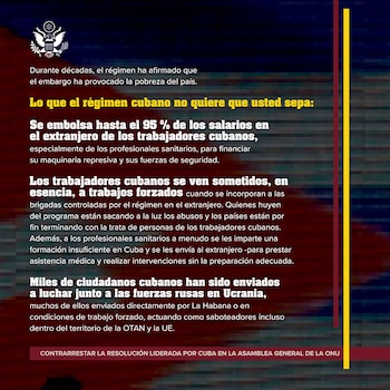 Departamento de Estado de Estados Unidos que detalla los argumentos de Washington para rechazar la resolución de Cuba en la Asamblea General de la ONU. ( Cortesía: @WHAAsstSecty).