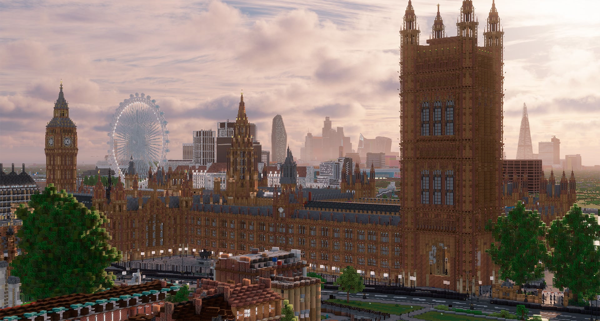 El Palacio de Westminster, uno de los edificios más reconocidos de Londres, recreado en Minecraft (Créditos: Build The Earth UK)