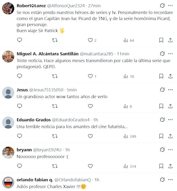 Captura de pantalla de seis publicaciones en la red social X con textos en español, nombres de usuarios e iconos de interacción