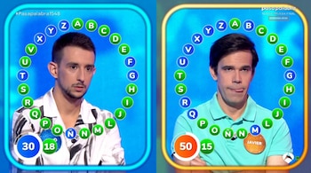 David y Javier durante el último 'rosco' de 'Pasapalabra' (Atresmedia)