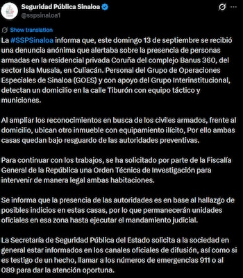 Tras operativo, aseguran vehículos y arsenal bélico a metros de la casa de Rocha Moya. Captura de pantalla