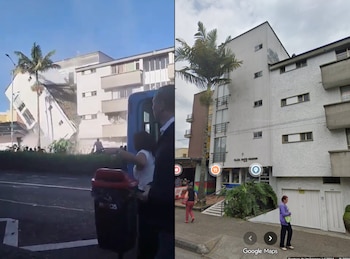 Edificio frente a la Universidad Católica de Manizales colapso durante el sismo del 10 de agosto - crédito X y Google Maps