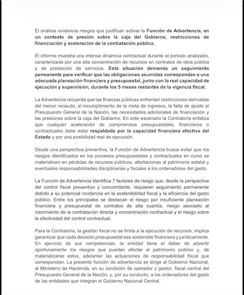 Más de 14.000 contratos firmados en semanas recientes elevaron la preocupación por sostenibilidad fiscal - crédito @CGR_Colombia/X