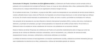 La Defensoría del Pueblo afirmó