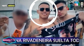 Angie Zapata y su nuevo acompañante: joven de 23 años fue detenido por presunta vinculación con banda criminal. Captura: Magaly TV La Firme.